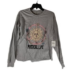 Cozy Rozy MYSTICAL Life Graphic Long Sleeve Top Sz medium Gray NWT